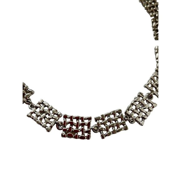 Vintage Choker Necklace 12-15" Pierced Silvertone Geometric Links - Picture 3 of 6